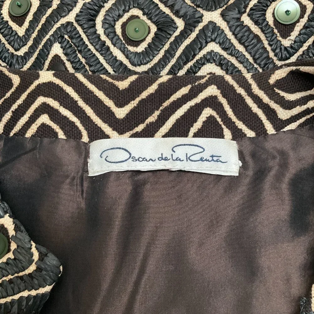 Oscar de la Renta Olive / Black Raffia and Sequin Embellished 3/4 Sleeve Coat - Picture 4 of 4